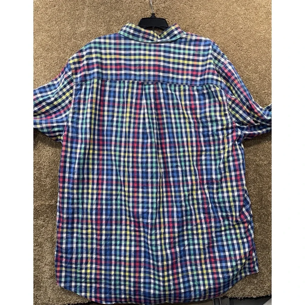 Chaps Easy Care Button Down Shirt‎ Mens 2XLT Multicolor Plaid Long Sleeve Preppy